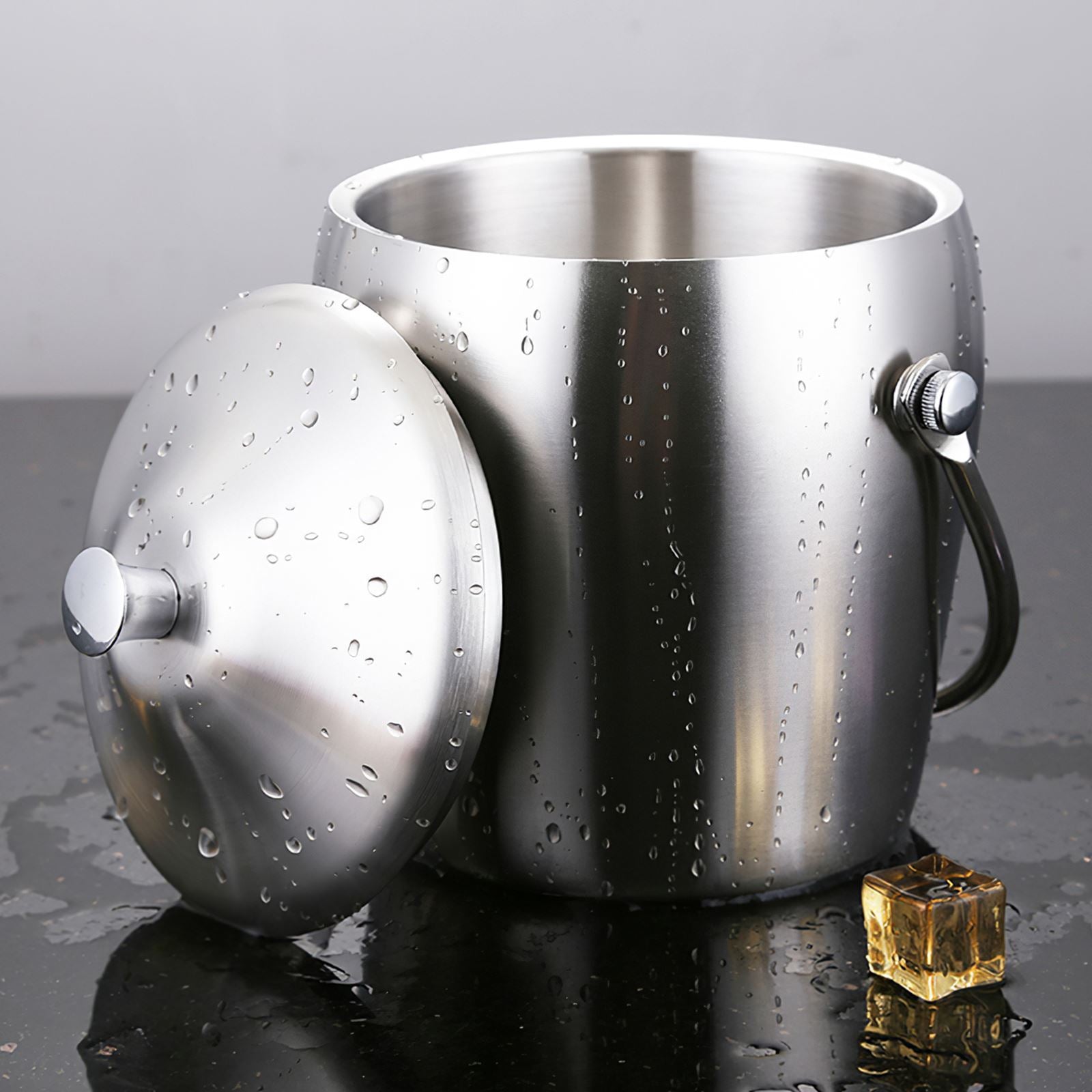 Stainless Steel Double-layer Ice Bucket With Thickened Lid