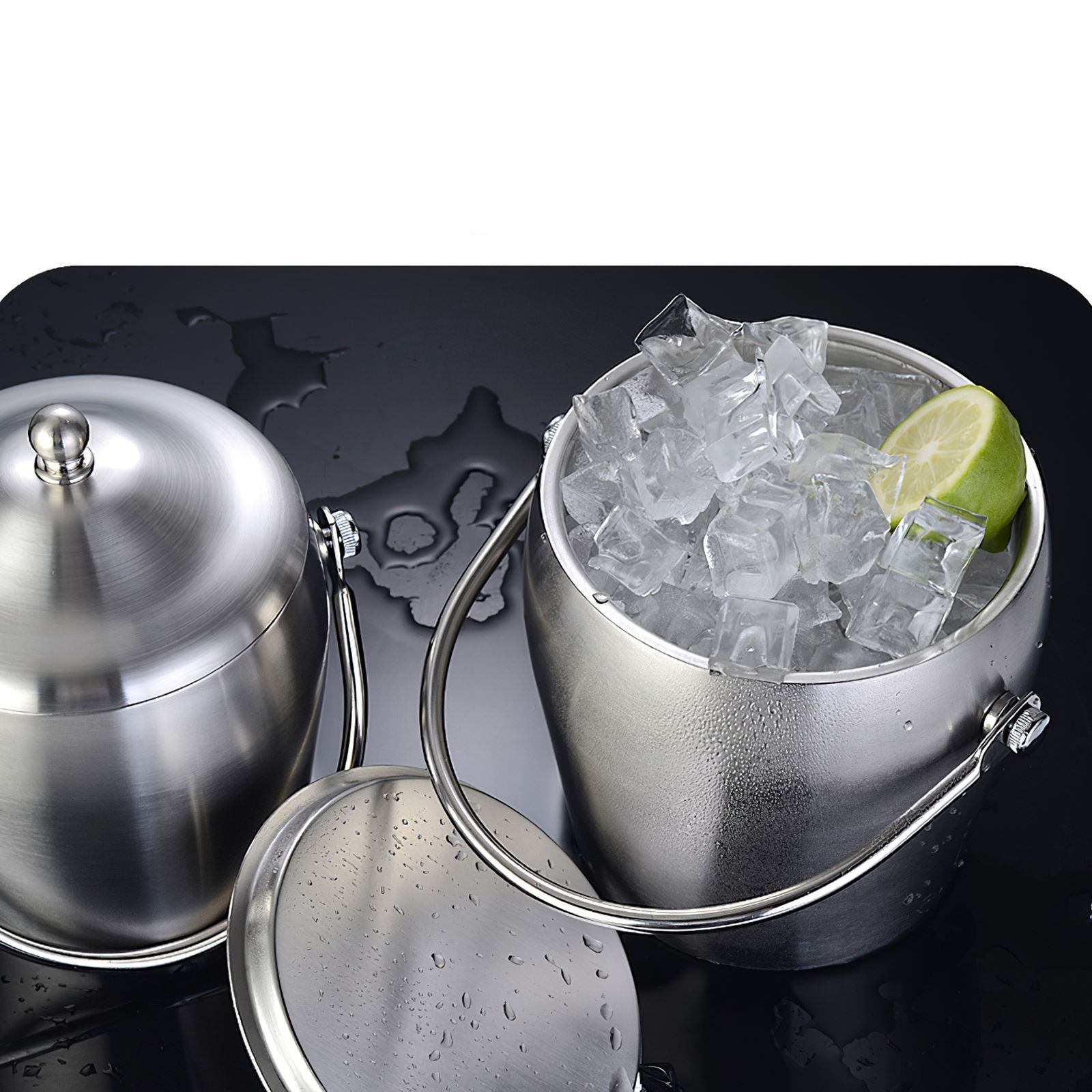 Stainless Steel Double-layer Ice Bucket With Thickened Lid