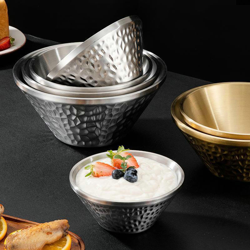 Stainless Steel Hammered Bamboo Hat Rice Bowl
