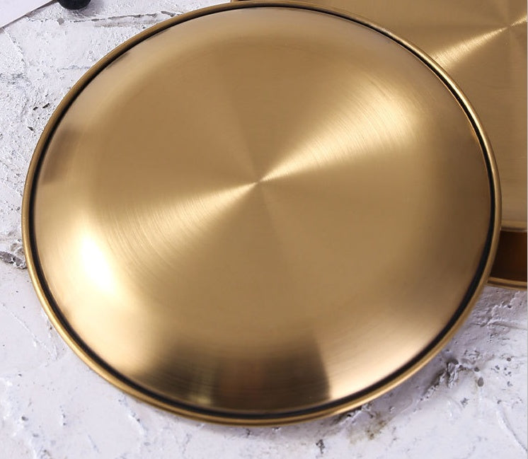 Retro Metal Round Tray – Stainless Steel Snack, Fruit, and Jewelry Tray