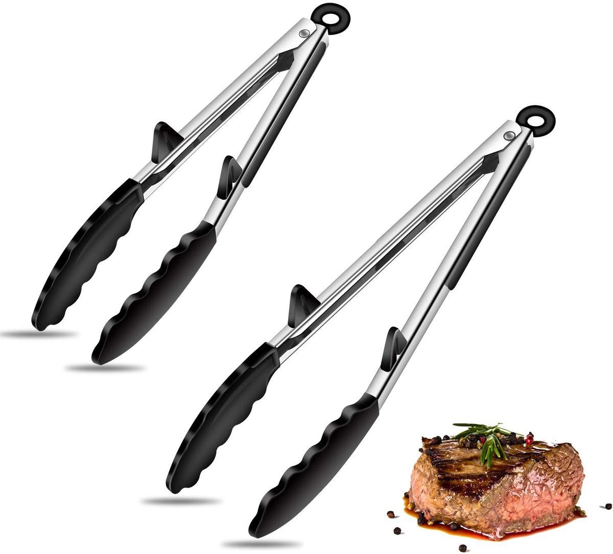 Household Silicone & Stainless Steel Food Tongs