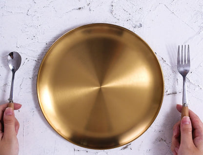 Retro Metal Round Tray – Stainless Steel Snack, Fruit, and Jewelry Tray