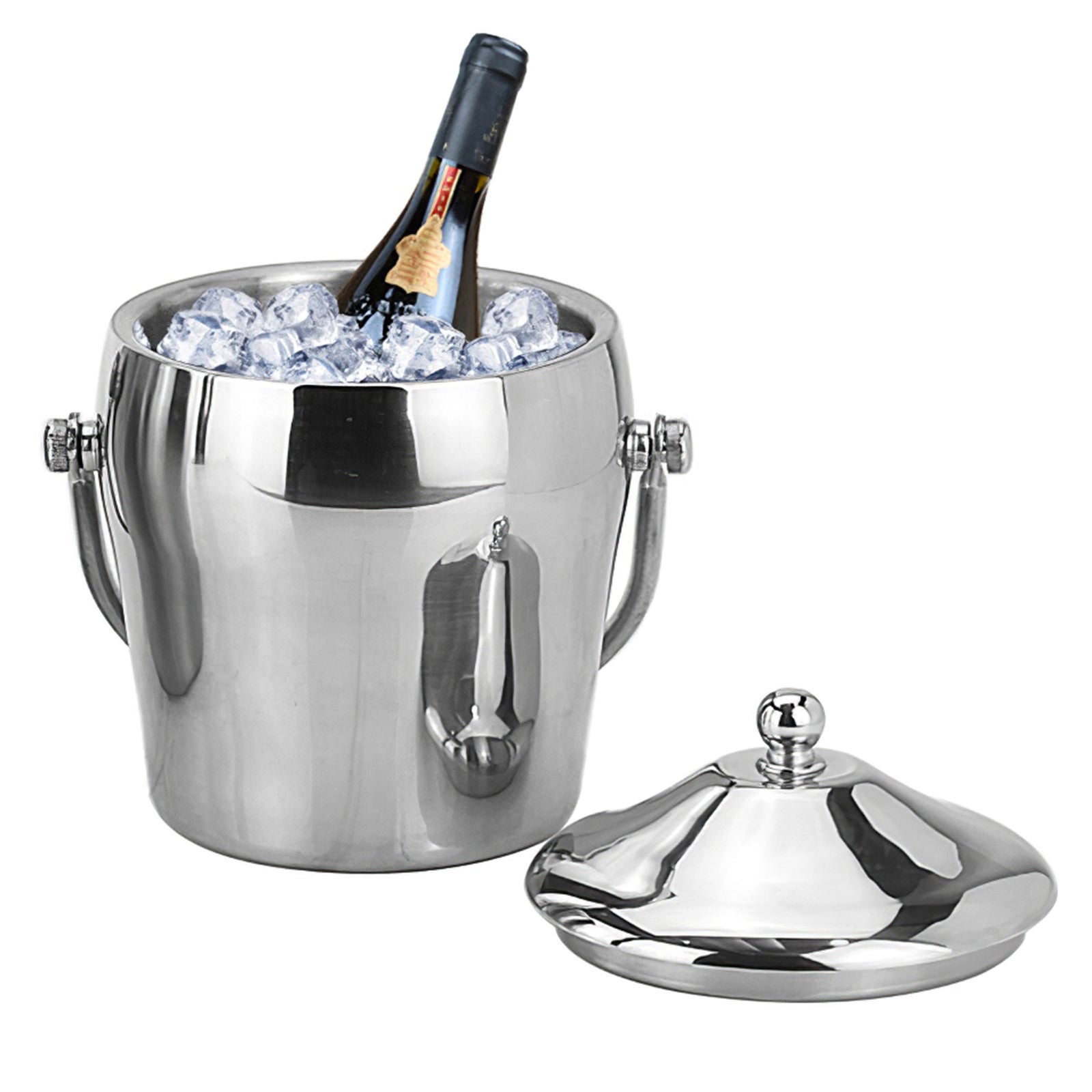 Stainless Steel Double-layer Ice Bucket With Lid And Thickened Portable