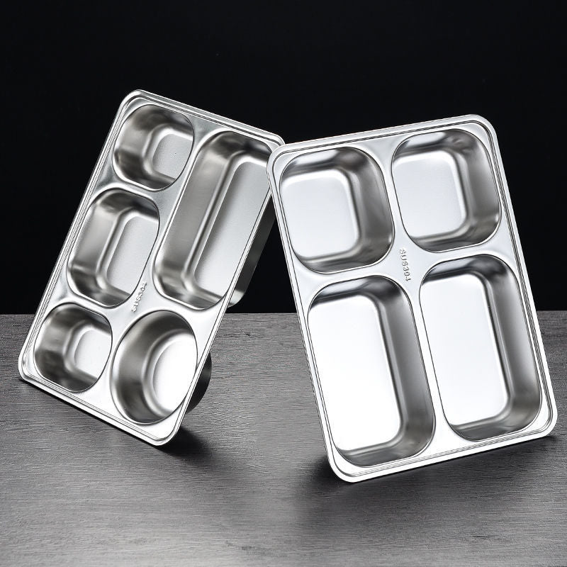 304 Stainless Steel Dinner Plate Five Grid Fast Food With Lid