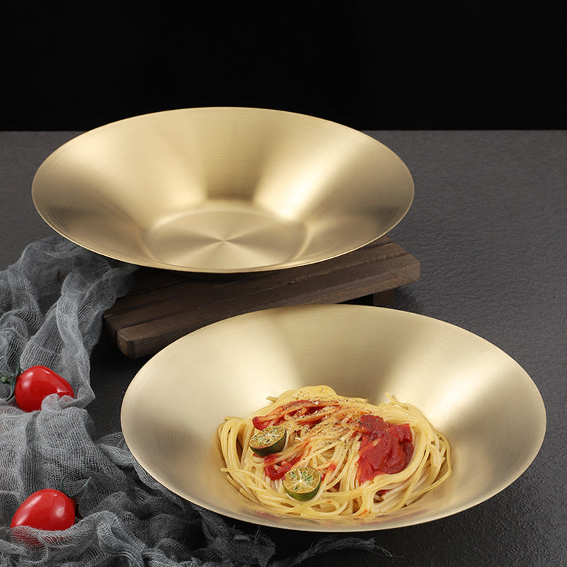 Stainless Steel Dinner Golden Round Fruit Plate